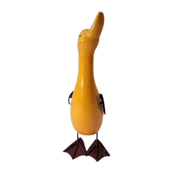 10" Yellow Duck Ceramic Body Metal Wings And Feet. - Picture 6 of 9